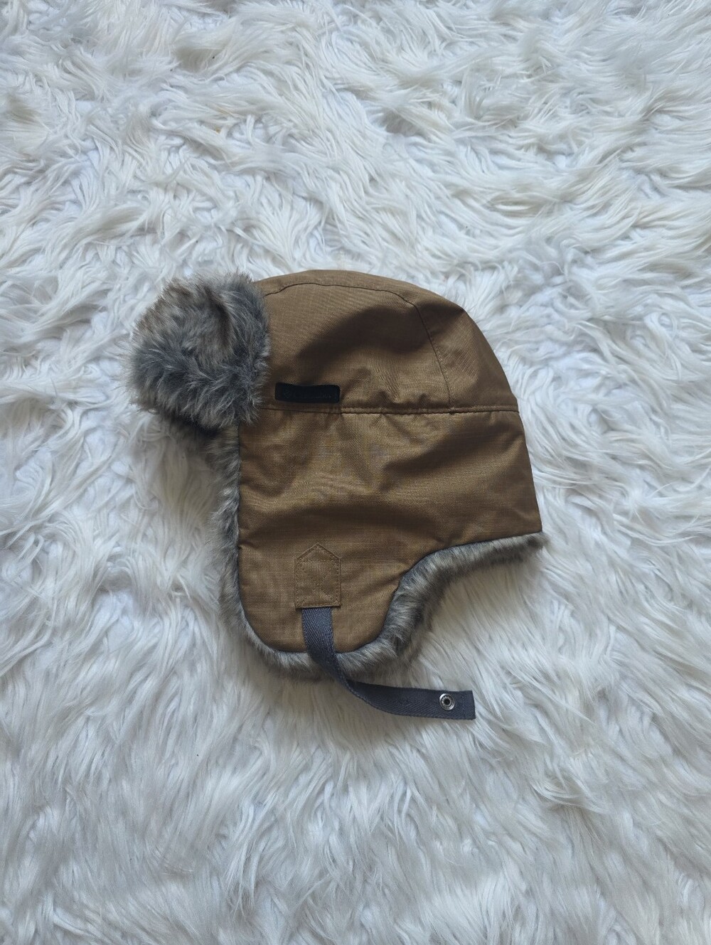 Columbia Tan Trapper Hat with Gray Faux-Fur Trim